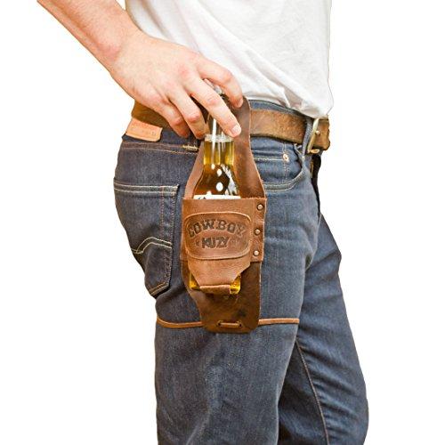 Handmade Full Grain Leather Beer Holster - Bourbon Brown, Western Style, 101 Year Warranty - View #8